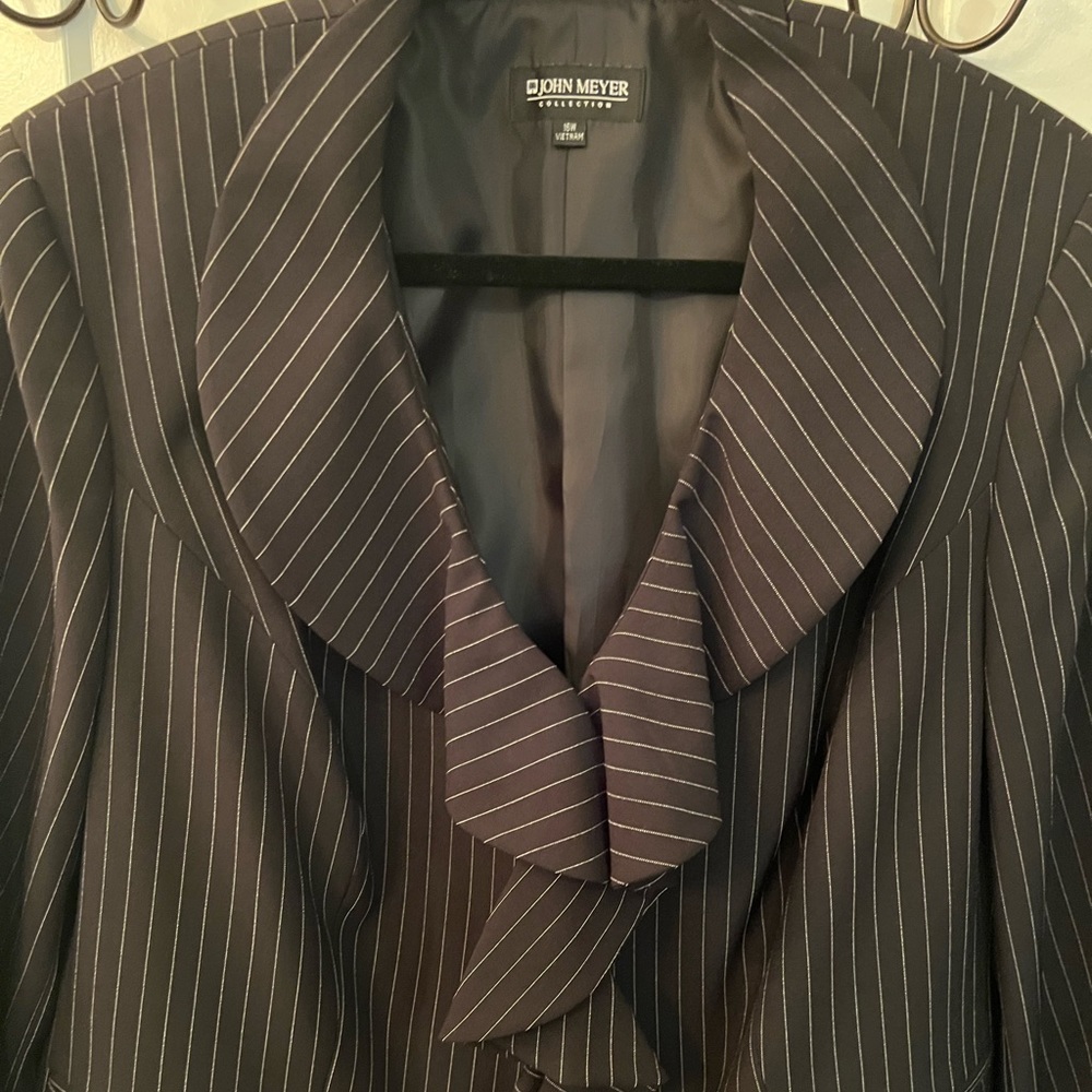 John Meyer, black and white pinstriped, skirt suit.  Size 16W.